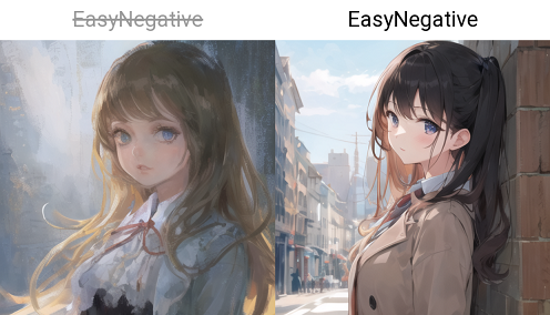 ネガティブプロンプトにEasyNegativeありなしの生成画像