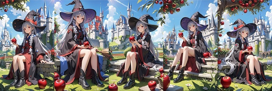 「red apple」を強調した画像。(red apple:1.7)