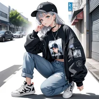 ストリート系ファッションのAIイラスト（Stable Diffusion生成）