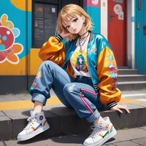 ストリート系ファッションのAIイラスト（Stable Diffusion生成）