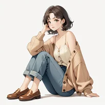 ヴィンテージ／古着系ファッションのAIイラスト（Stable Diffusion生成）