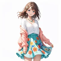 フェミニン系ファッションのAIイラスト（Stable Diffusion生成）
