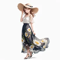 フェミニン系ファッションのAIイラスト（Stable Diffusion生成）