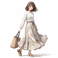 フェミニン系ファッションのAIイラスト（Stable Diffusion生成）