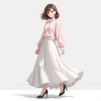 フェミニン系ファッションのAIイラスト（Stable Diffusion生成）