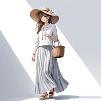 フェミニン系ファッションのAIイラスト（Stable Diffusion生成）