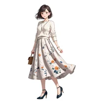 フェミニン系ファッションのAIイラスト（Stable Diffusion生成）