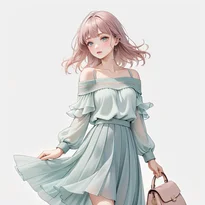 フェミニン系ファッションのAIイラスト（Stable Diffusion生成）