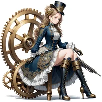 スチームパンクファッションのAIイラスト（Stable Diffusion生成）