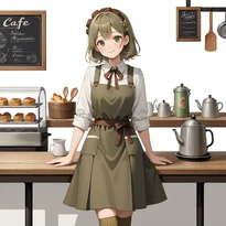 ウェイトレス／カフェ店員ファッションのAIイラスト（Stable Diffusion生成）