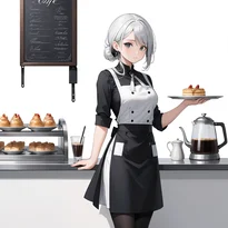ウェイトレス／カフェ店員ファッションのAIイラスト（Stable Diffusion生成）