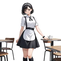 ウェイトレス／カフェ店員ファッションのAIイラスト（Stable Diffusion生成）