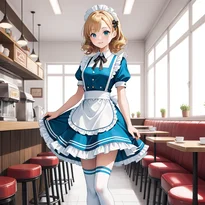 ウェイトレス／カフェ店員ファッションのAIイラスト（Stable Diffusion生成）