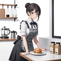 ウェイトレス／カフェ店員ファッションのAIイラスト（Stable Diffusion生成）