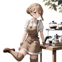 ウェイトレス／カフェ店員ファッションのAIイラスト（Stable Diffusion生成）