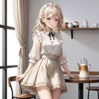 ウェイトレス／カフェ店員ファッションのAIイラスト（Stable Diffusion生成）