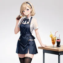 ウェイトレス／カフェ店員ファッションのAIイラスト（Stable Diffusion生成）