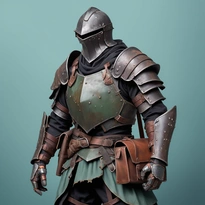 重い緑青と腐食が特徴の、古びた鉄製層状プレートアーマーを纏う歴戦の戦士。