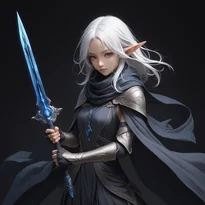 二刀流で黒曜石の短剣を持つ、純白の髪のダークエルフのシャドウダンサー。薄布製の軽量隠密装束。