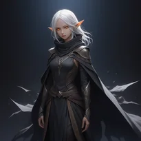 純白の髪のダークエルフが漆黒の静音装備と影織りのカウルをまとい潜む夜の狩人