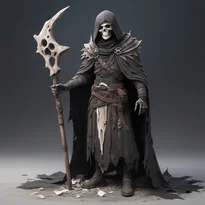 朽ちた古代の風貌を持つ陰鬱なネクロマンサー。ボロボロの布と風化した木材、磨かれた骨片と埃が独特の美学を放つ。