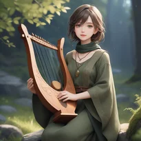 苔色のチュニックを着た自然を愛する吟遊詩人。幻想的な夜に、ライアーハープの音色を響かせる。