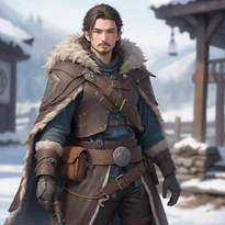 骨の肩当てが付いた革の上着に、ルーンを刻んだ骨で補強したズボンを履いたファンタジー世界の狩人。