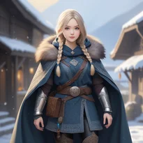 ヴァイキング模様の荘厳なフード付きマントを纏い、ルーンを刻んだ革鎧を着た聖地の守護者。