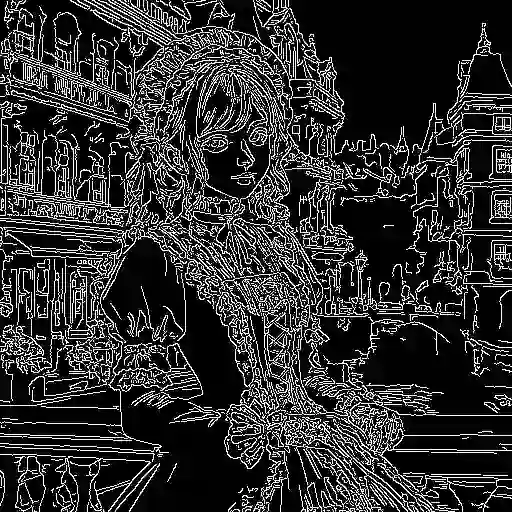 ControlNetのcannyによる解析画像（Canny閾値：低）