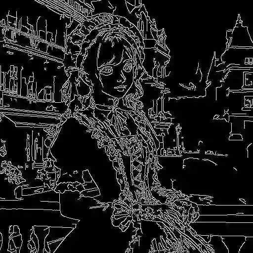 ControlNetのcannyによる解析画像（Canny閾値：中）