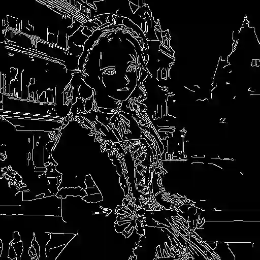 ControlNetのcannyによる解析画像（Canny閾値：高）