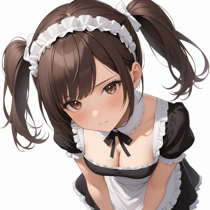 メイド服のキャラクターが前かがみの姿勢で立っているポーズ例