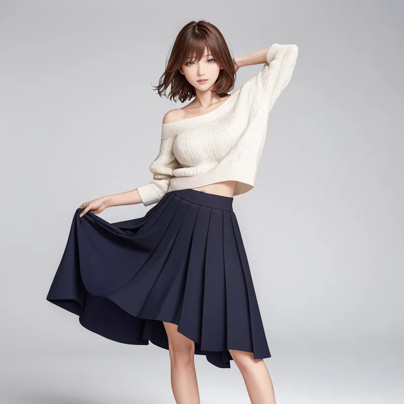 ロングスカートのキャラクターがスカートをつまんで立っているポーズ例